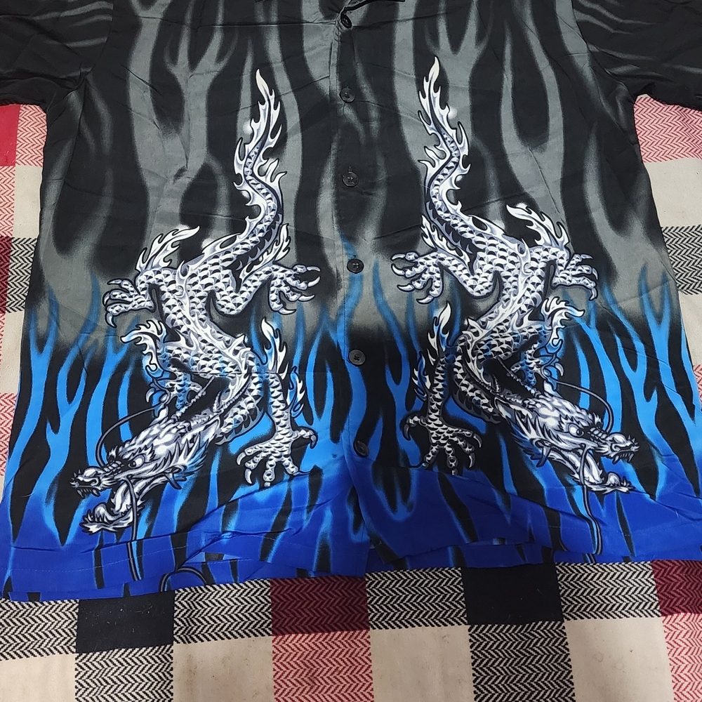 Black and Blue Dragon Print Shirt